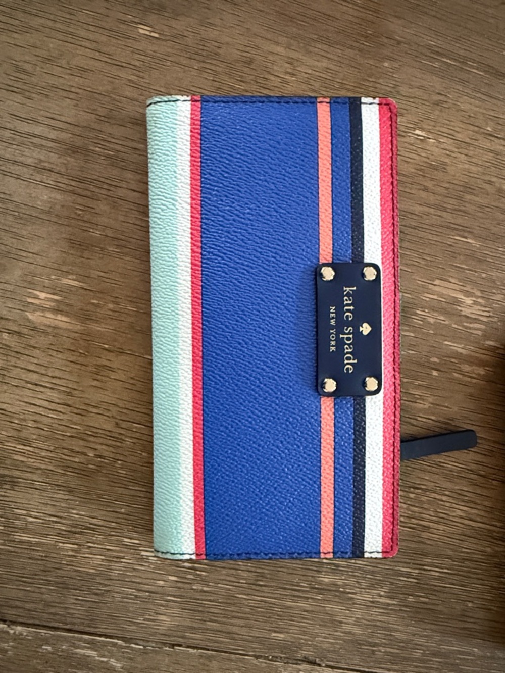 kate spade Blue, Mint & Coral Striped Zip Wallet